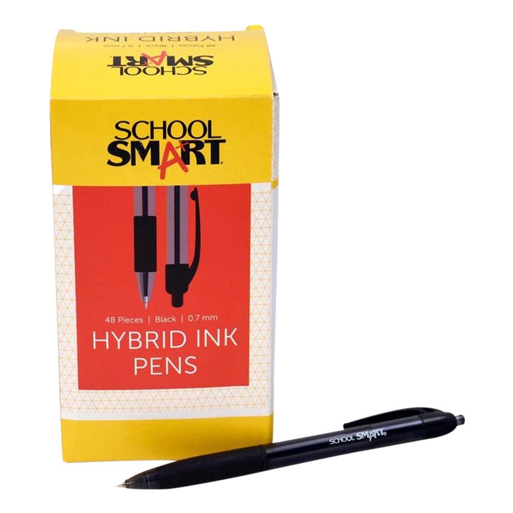 School Smart Retractable Hybrid Gel and Ink Pens, Black, Pack of 48 1572356
